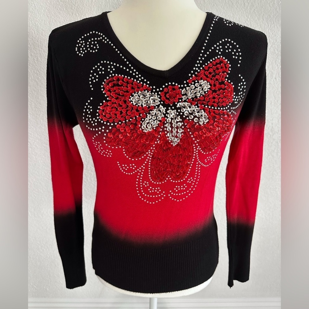 Red and Black Sequin Sweater